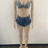 Jace denim halter bra and high-waist shorts two-piece set