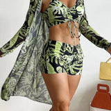 Printed Bikini & Wide-Leg Pants Three-Piece Set — Jace Swimwear