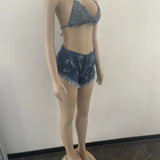 Jace denim halter bra and high-waist shorts two-piece set