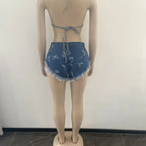 Jace denim halter bra and high-waist shorts two-piece set
