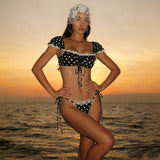 Jace polka dot puff sleeve bikini set women swimwear lace trim