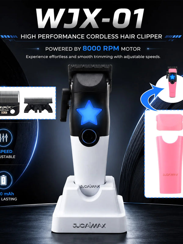 JUCAI WJX-01 Professional Hair Cutter Brushless Motor 8000RPM DLC Blade with Base Charger Men's Hair Clipper Finishing Machine