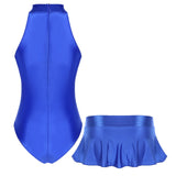 Jace glossy high-cut leotard and ruffled skirt swimsuit set