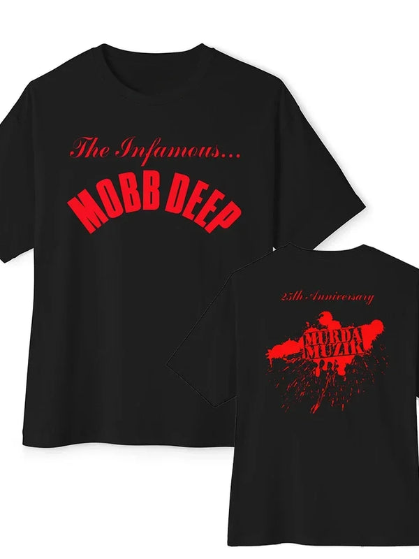 Mens Brand Fashion T-shirt Summer T Shirts Mobb Deep Mens Infamous on Red T-shirt Red Unisex Short Sleeve Male Casual Tee-shirt