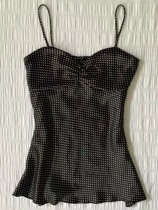 Jace polka dot camisole top women summer beach spaghetti strap