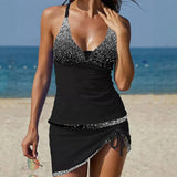 Jace sequin three-piece swimsuit set women glamour beach
