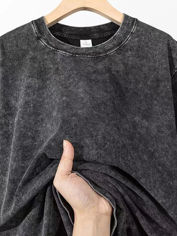 Men's Summer T-shirt 230G Heavy Cotton Vintage Washed T-Shirts Oversized Short Sleeve Loose Streetwear Short Sleeve Tops Tee