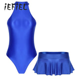 Glossy High-Cut Leotard & Ruffled Skirt Swim Set — Jace Swimwear