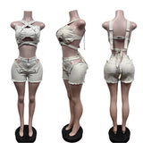 Jace denim crop top and cut-out shorts two-piece set women summer