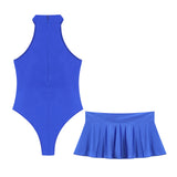 Jace glossy high-cut leotard and ruffled skirt swimsuit set