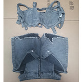 Jace denim crop top and cut-out shorts two-piece set women summer