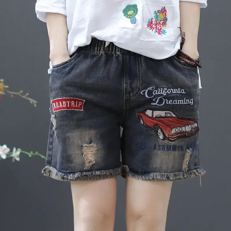 Jace high-waist graphic pocket denim shorts women beach