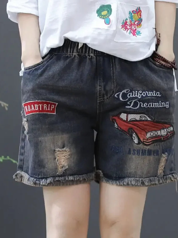 Jace high-waist graphic pocket denim shorts women beach